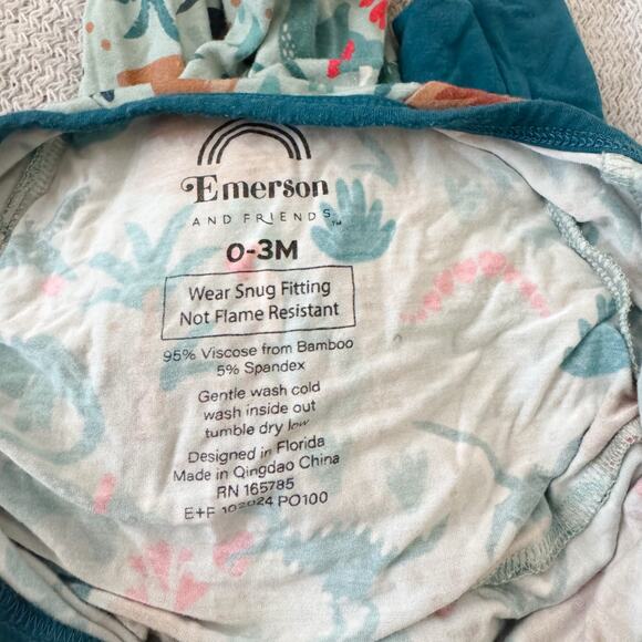 Emerson & Friends Blue Dinosaur Heart Valentine Bamboo Zippered Sleeper - 0 to 3 - Picture 3 of 5